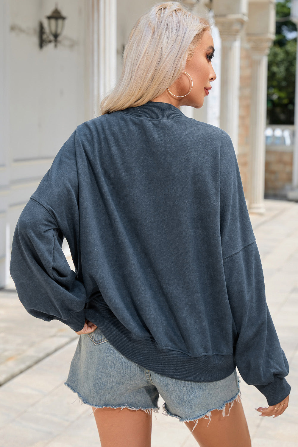 Drop Shoulder Crew Neck Pullover Sweatshirt - eAura