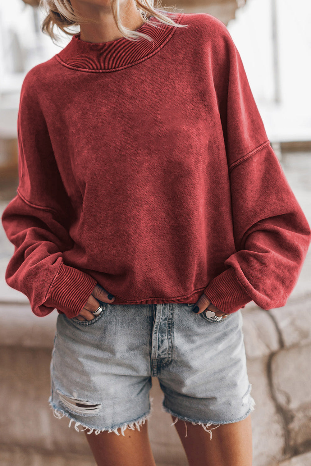 Drop Shoulder Crew Neck Pullover Sweatshirt - eAura