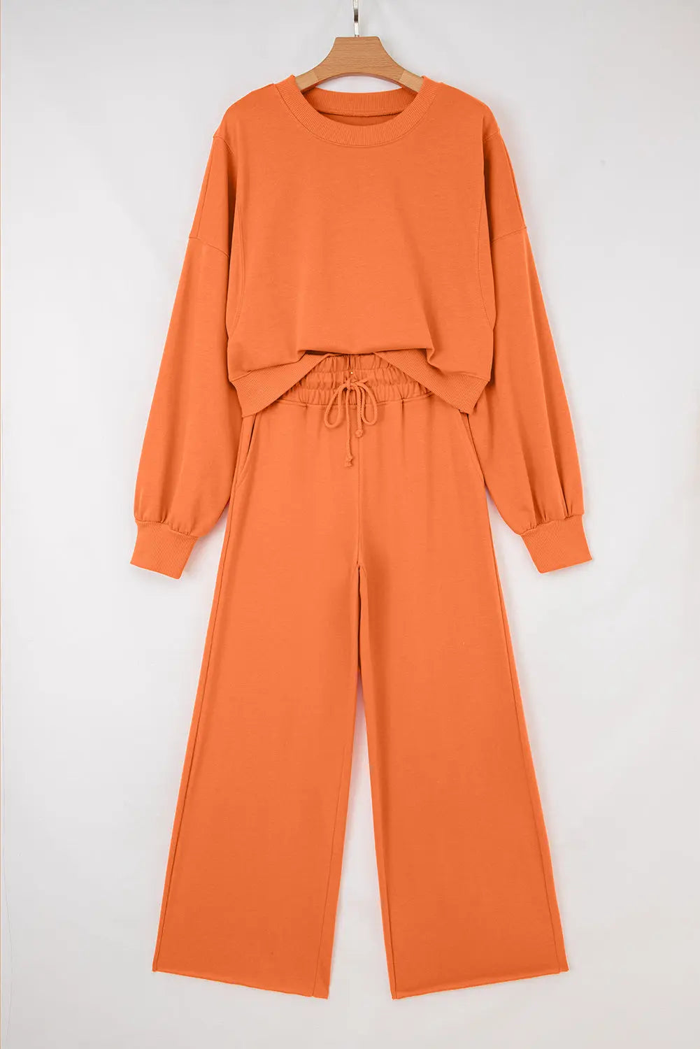 Drop Shoulder Puff Sleeve Crop Pullover and Drawstring Wide Leg Trousers Co-ord Set - eAura