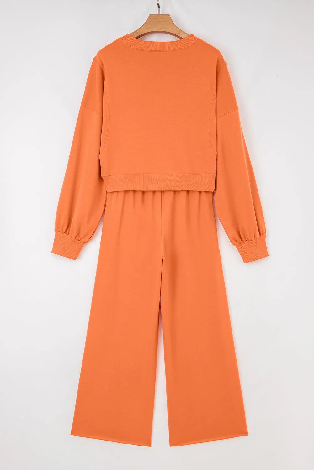 Drop Shoulder Puff Sleeve Crop Pullover and Drawstring Wide Leg Trousers Co-ord Set - eAura