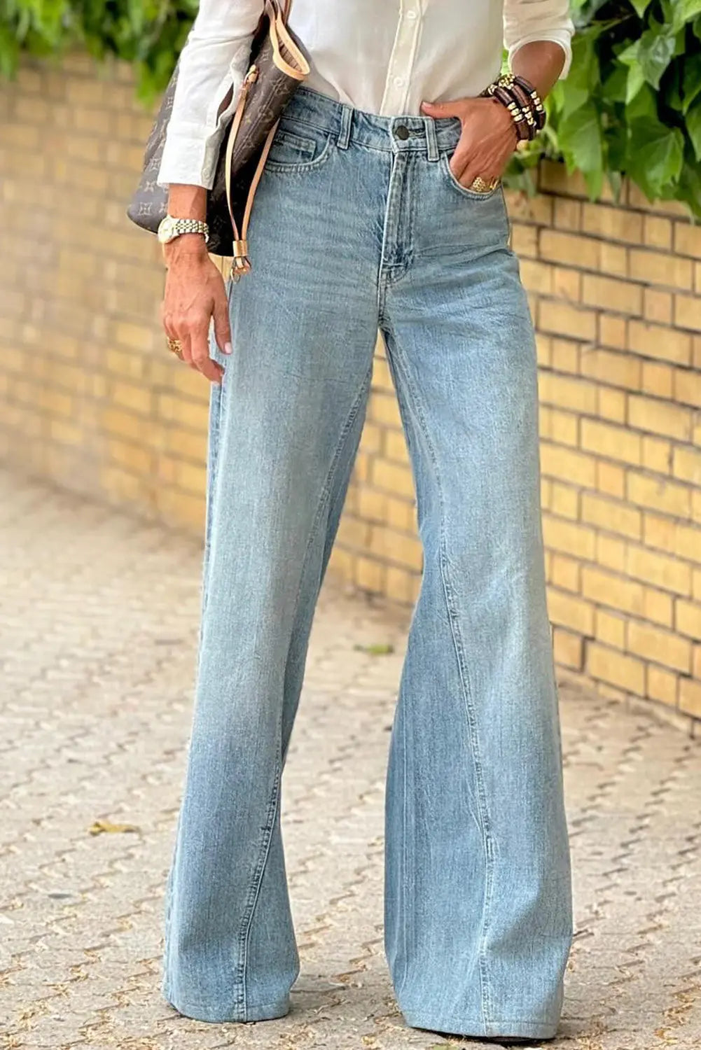 Dusk Blue Acid Wash Extra Wide Leg High Waist Long Jeans eAura