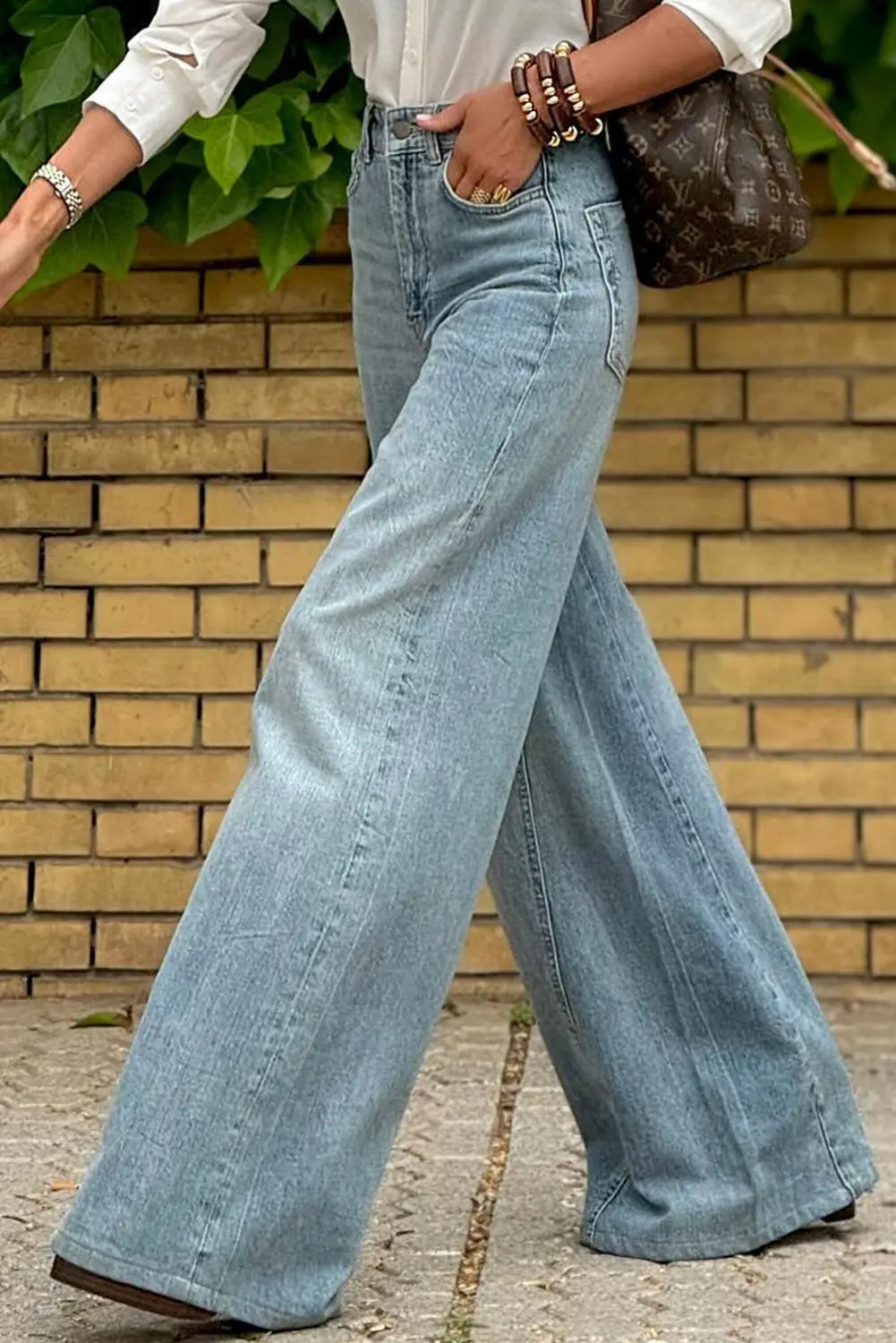 Dusk Blue Acid Wash Extra Wide Leg High Waist Long Jeans eAura