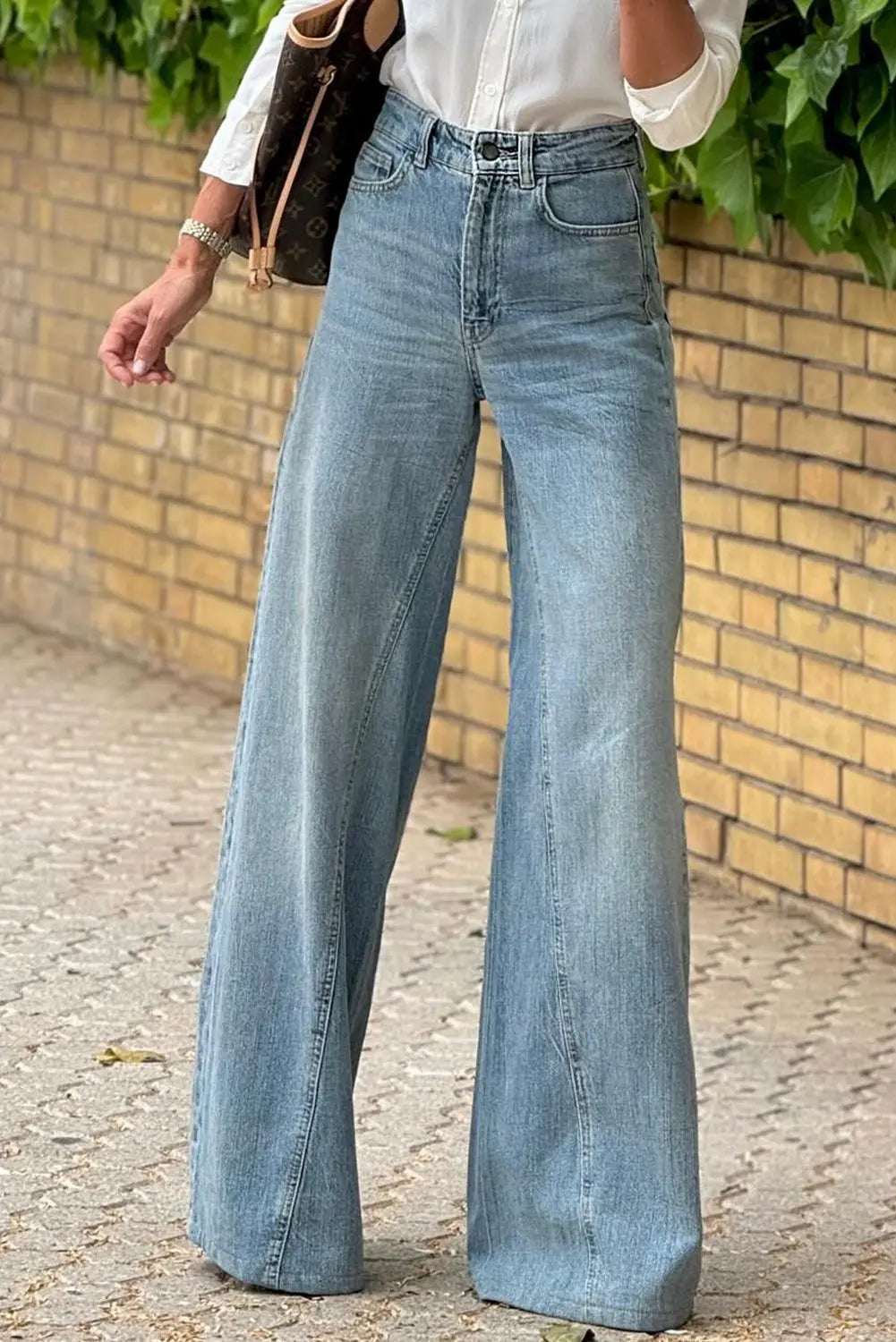 Dusk Blue Acid Wash Extra Wide Leg High Waist Long Jeans eAura