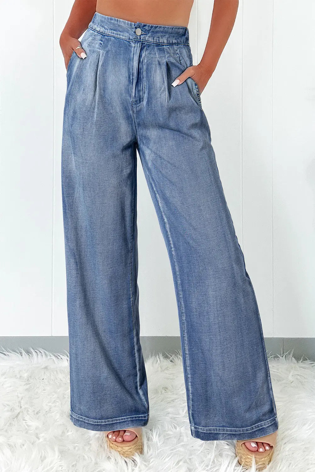 Dusk Blue Acid Wash Wide Leg High Waist Jeans eAura