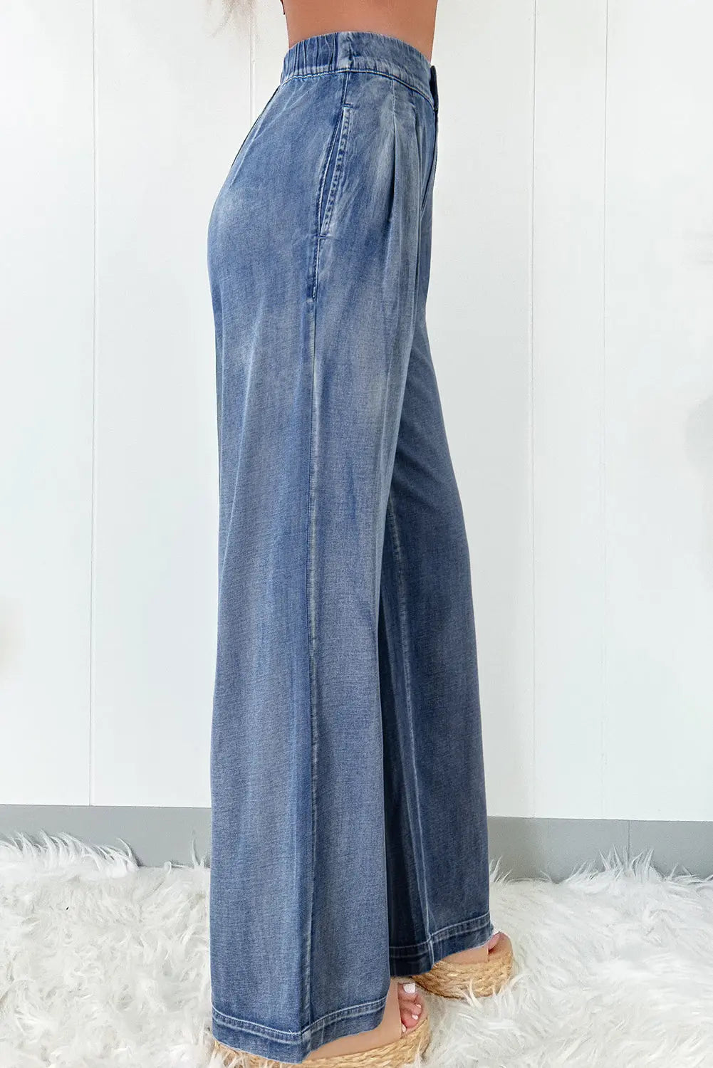 Dusk Blue Acid Wash Wide Leg High Waist Jeans eAura