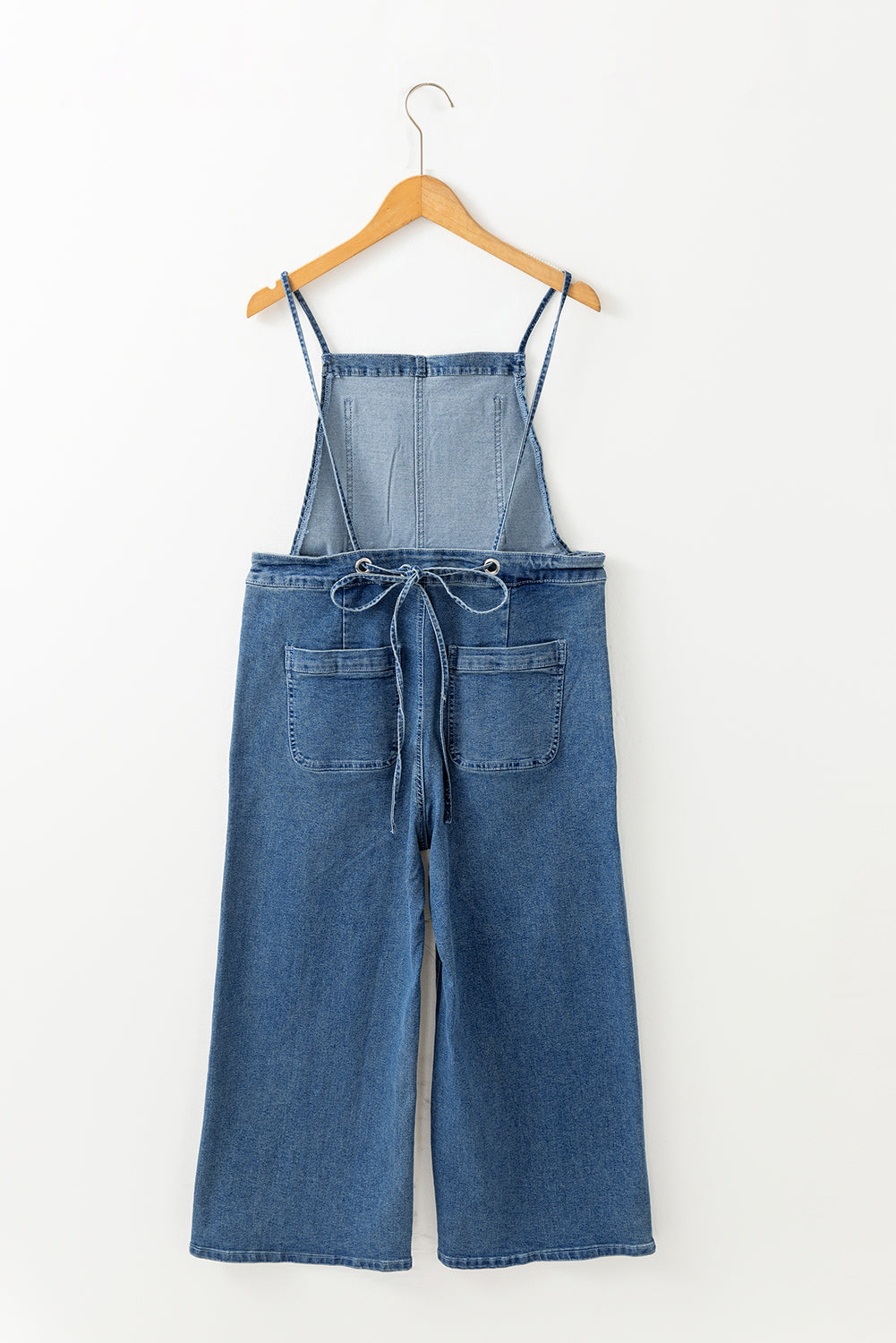 Dusk Blue Adjustable Tie Straps Cropped Wide Leg Denim Overalls - eAura