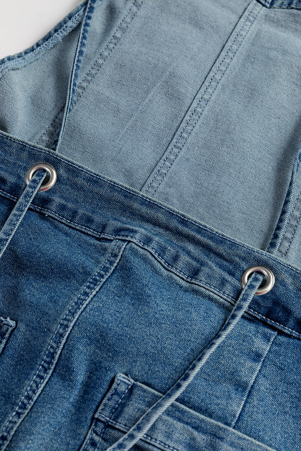 Dusk Blue Adjustable Tie Straps Cropped Wide Leg Denim Overalls - eAura