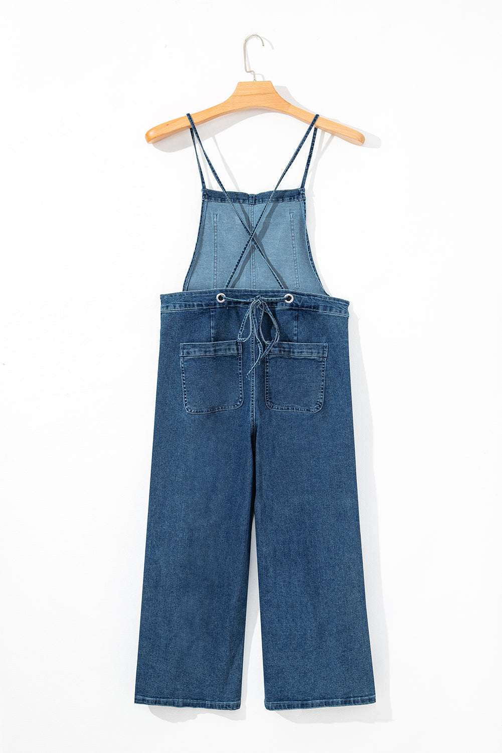 Dusk Blue Adjustable Tie Straps Cropped Wide Leg Denim Overalls - eAura