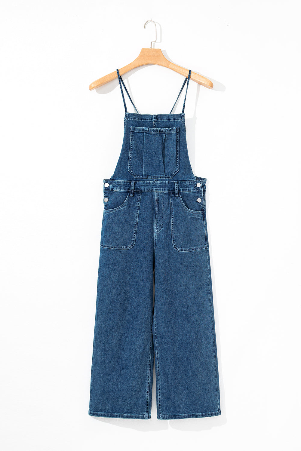 Dusk Blue Adjustable Tie Straps Cropped Wide Leg Denim Overalls - eAura