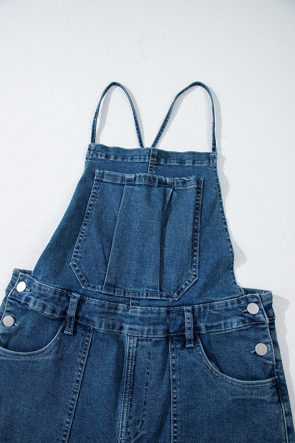 Dusk Blue Adjustable Tie Straps Cropped Wide Leg Denim Overalls - eAura