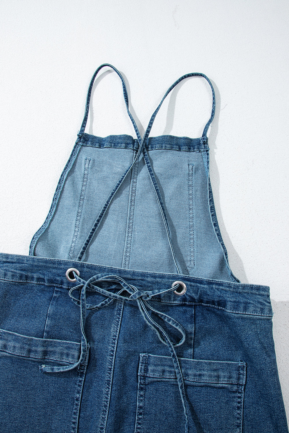 Dusk Blue Adjustable Tie Straps Cropped Wide Leg Denim Overalls - eAura