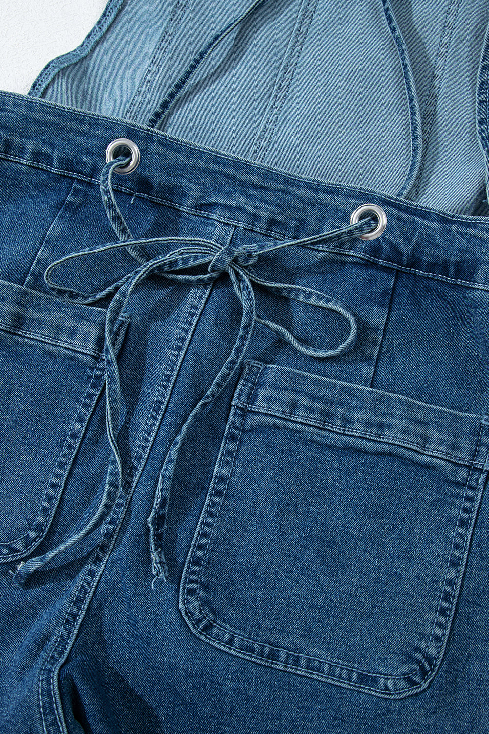 Dusk Blue Adjustable Tie Straps Cropped Wide Leg Denim Overalls - eAura