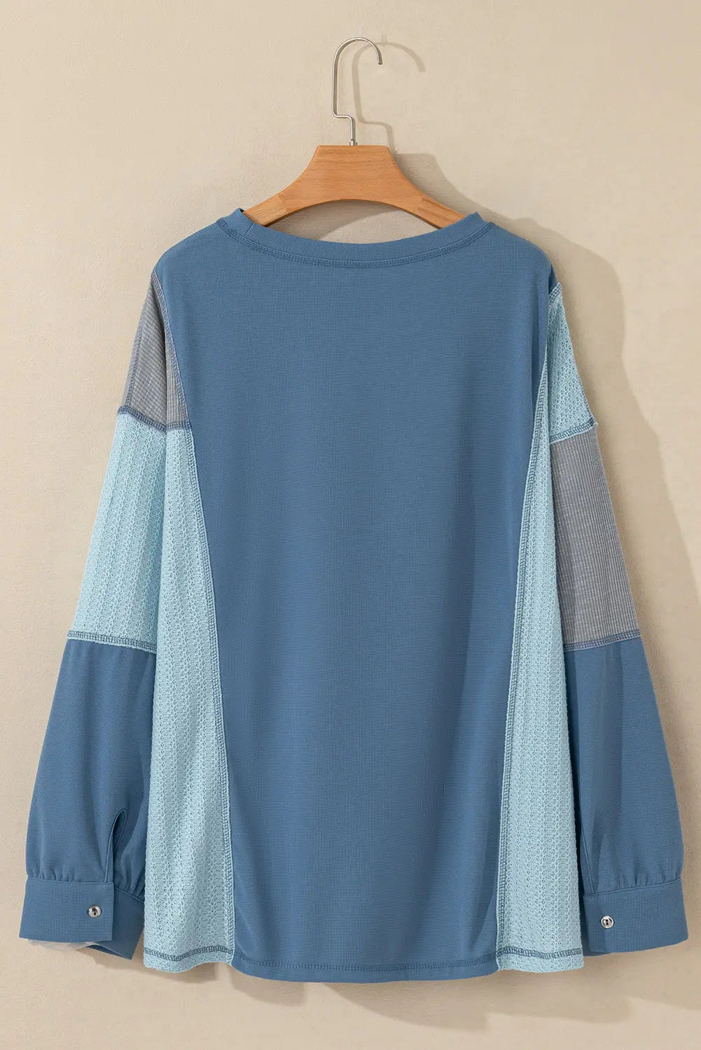 Dusk Blue Colourblock Stitching Patchwork Buttoned Long Sleeve Top Beagle Boutique Fashion Outlet