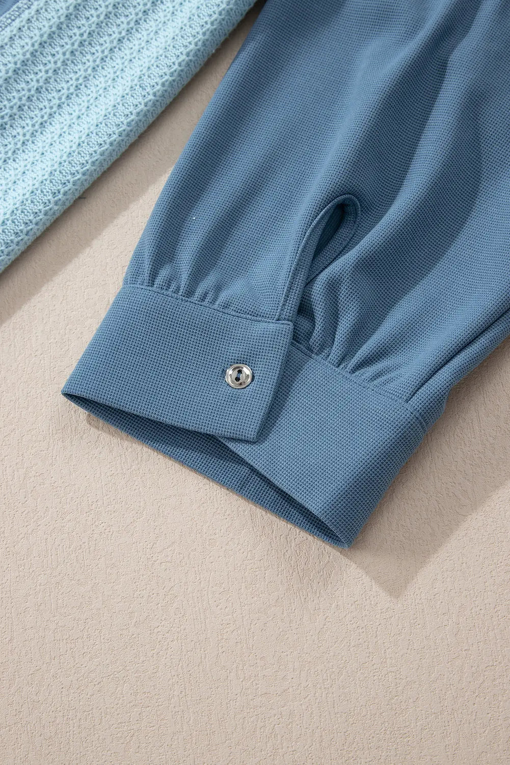 Dusk Blue Colourblock Stitching Patchwork Buttoned Long Sleeve Top Beagle Boutique Fashion Outlet