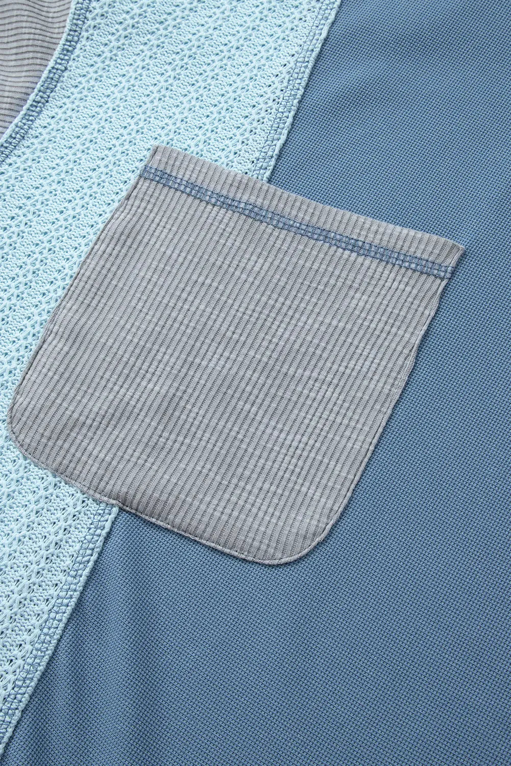 Dusk Blue Colourblock Stitching Patchwork Buttoned Long Sleeve Top Beagle Boutique Fashion Outlet