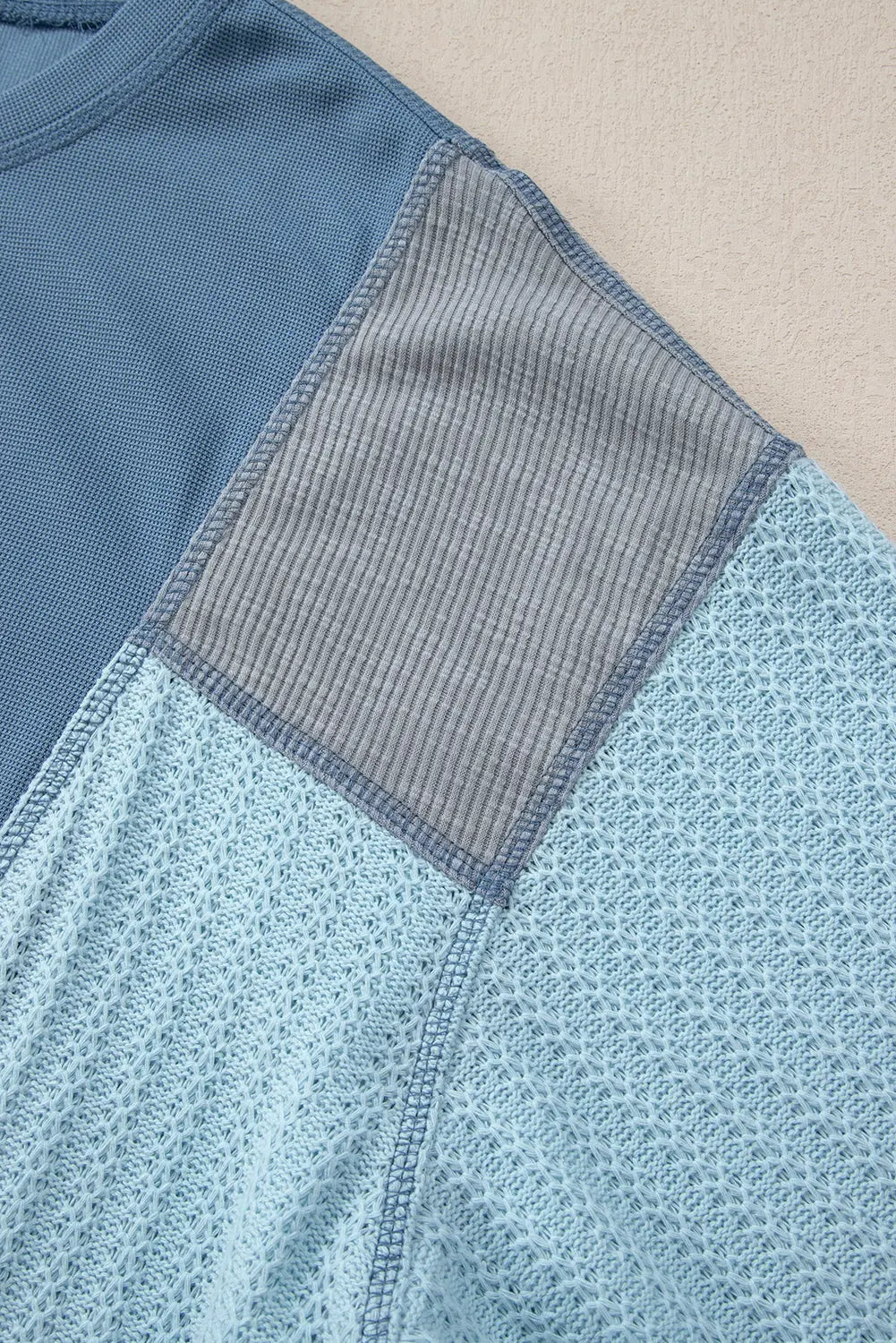 Dusk Blue Colourblock Stitching Patchwork Buttoned Long Sleeve Top Beagle Boutique Fashion Outlet