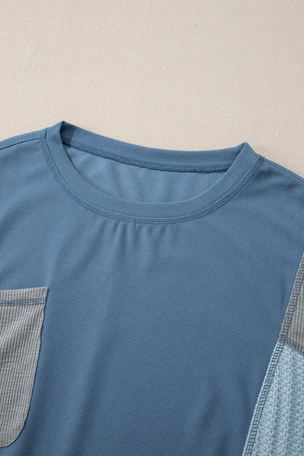 Dusk Blue Colourblock Stitching Patchwork Buttoned Long Sleeve Top Beagle Boutique Fashion Outlet