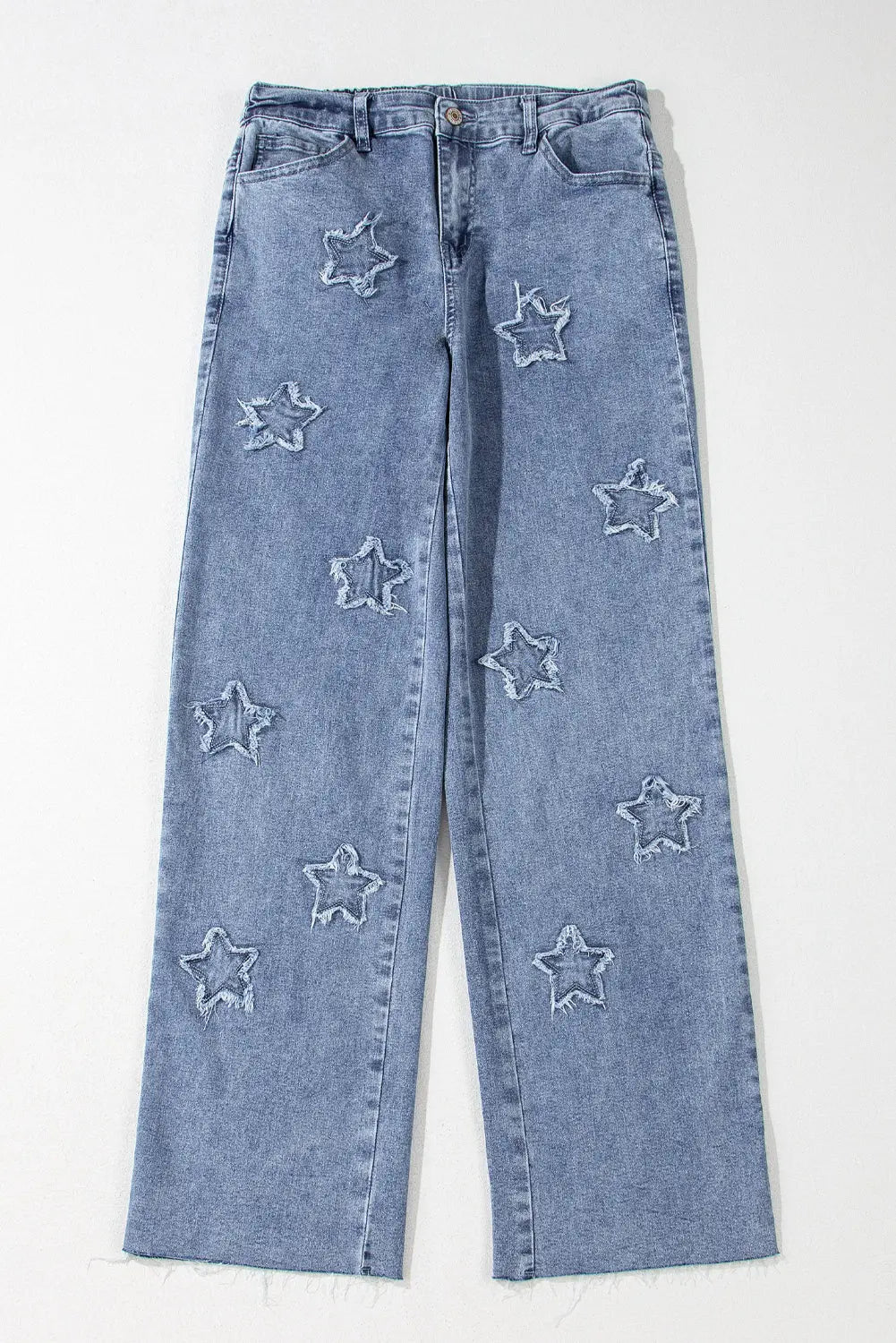 Dusk Blue Foiled Star Patchwork Straight Leg Loose Jeans - BB Fashion Outlet