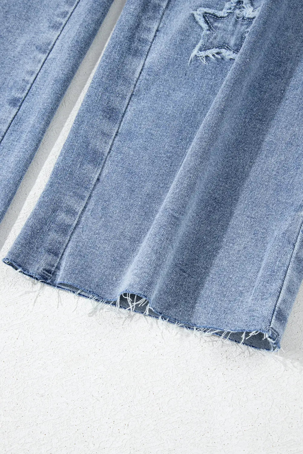 Dusk Blue Foiled Star Patchwork Straight Leg Loose Jeans - BB Fashion Outlet