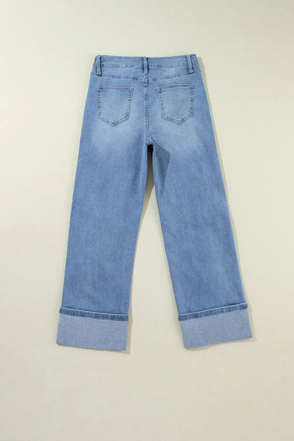 Dusk Blue High Rise Asymmetric Button Zip Fly Ripped Jeans eAura