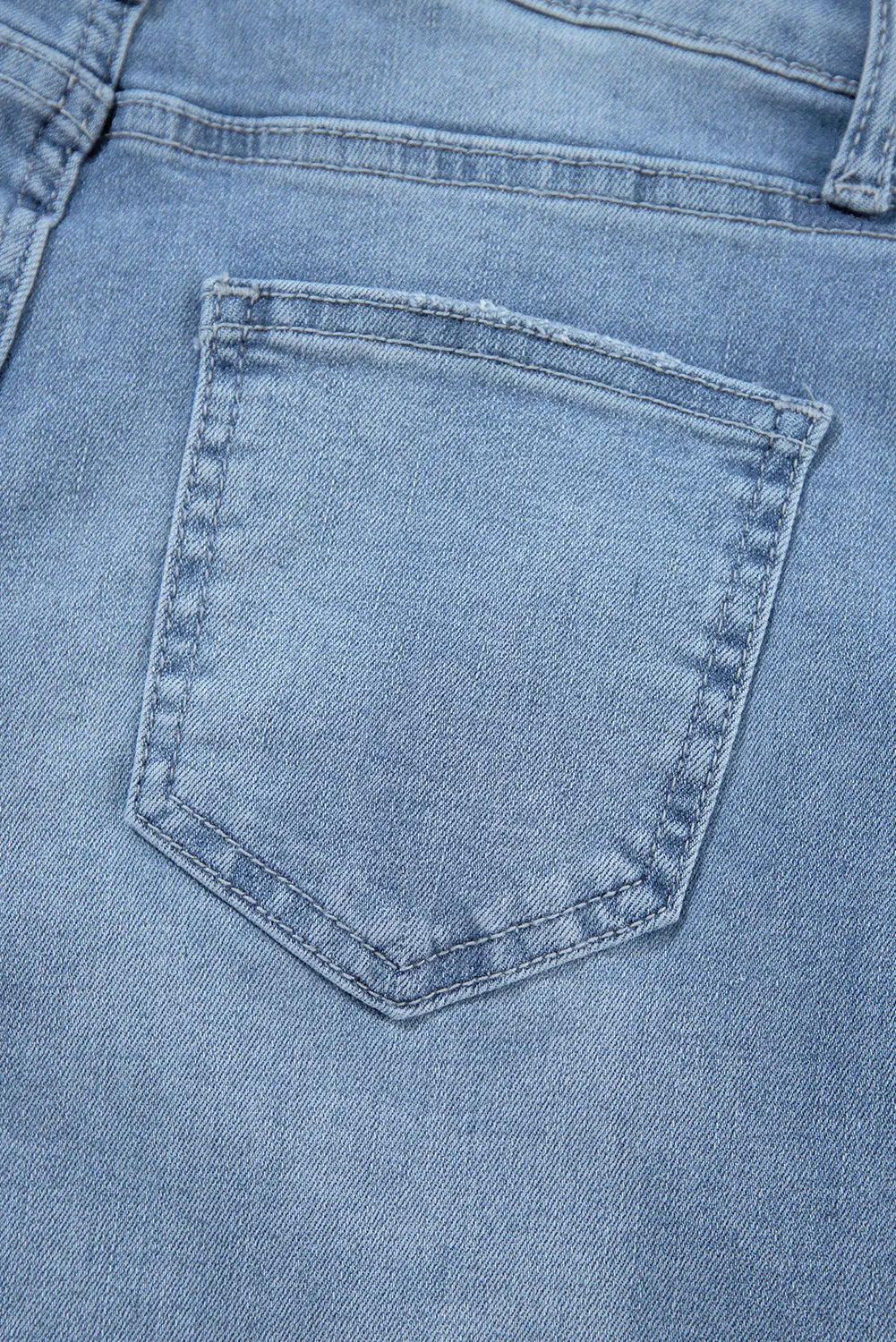 Dusk Blue High Rise Asymmetric Button Zip Fly Ripped Jeans eAura
