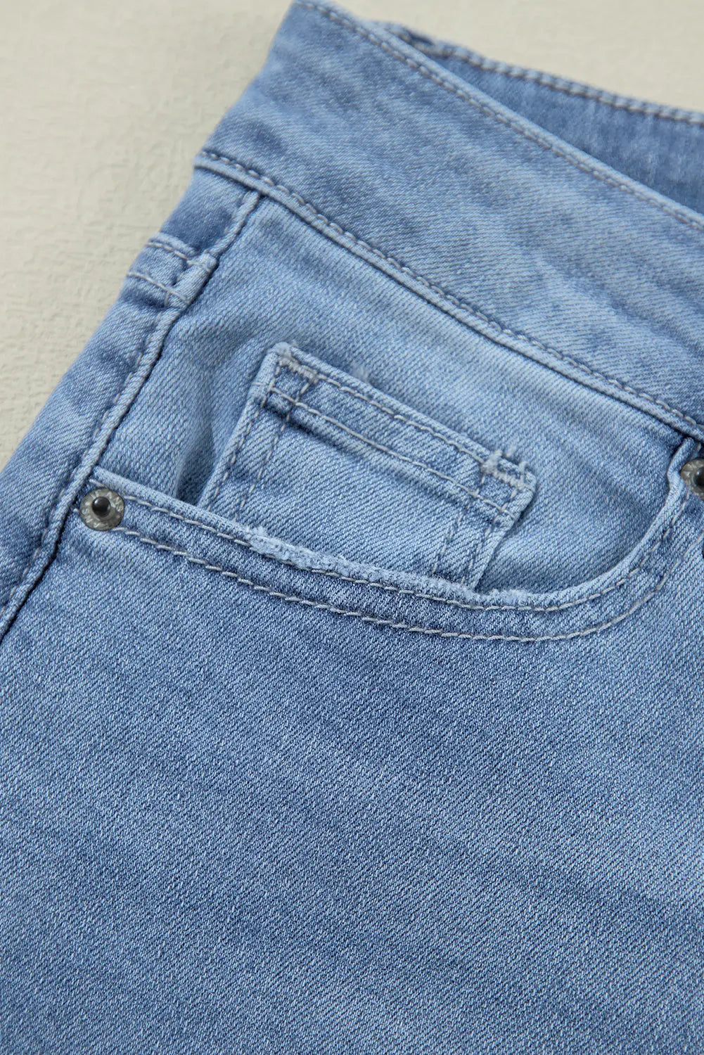 Dusk Blue High Rise Asymmetric Button Zip Fly Ripped Jeans eAura