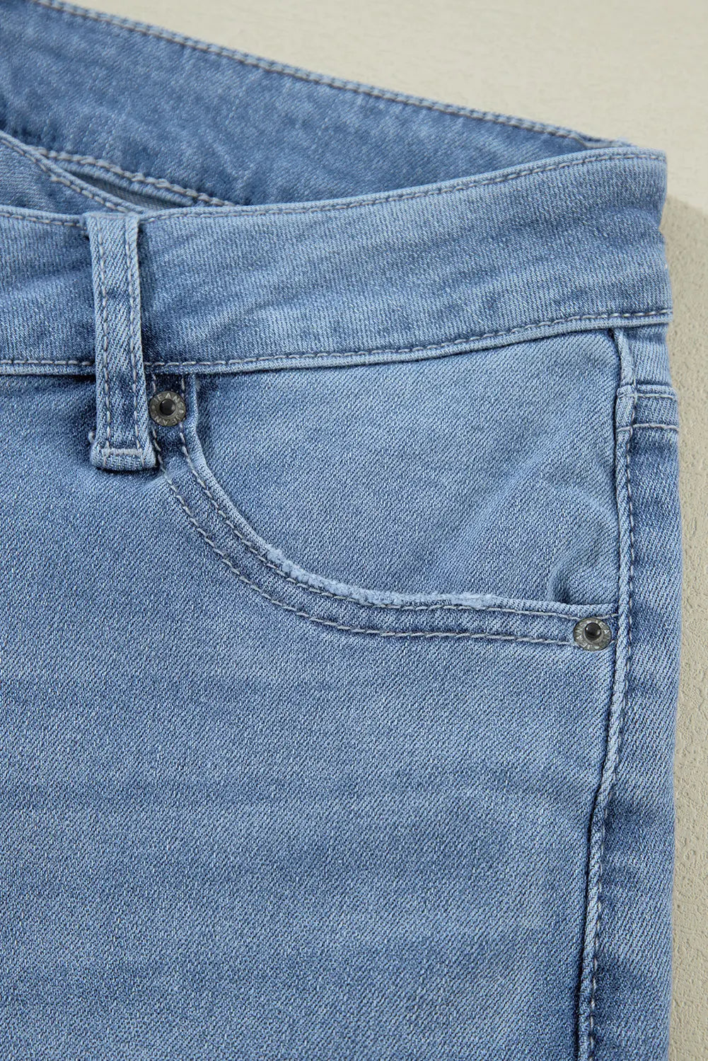 Dusk Blue High Rise Asymmetric Button Zip Fly Ripped Jeans eAura