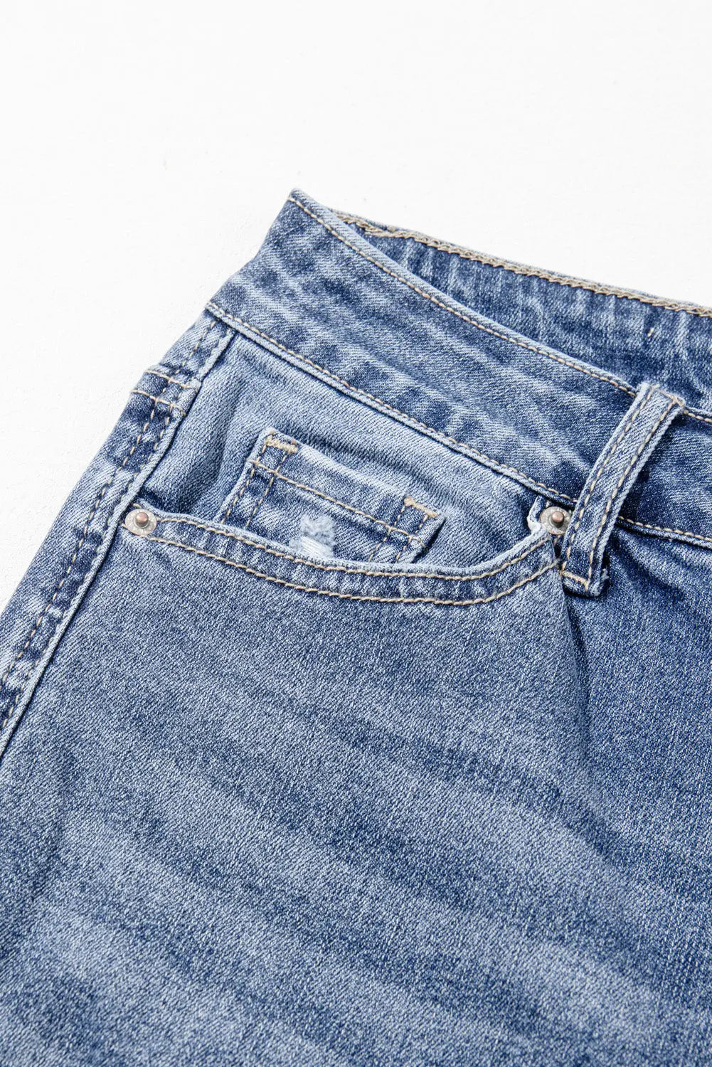 Dusk Blue High Rise Ripped Distressed Hem Flared Jeans - BB Fashion Outlet