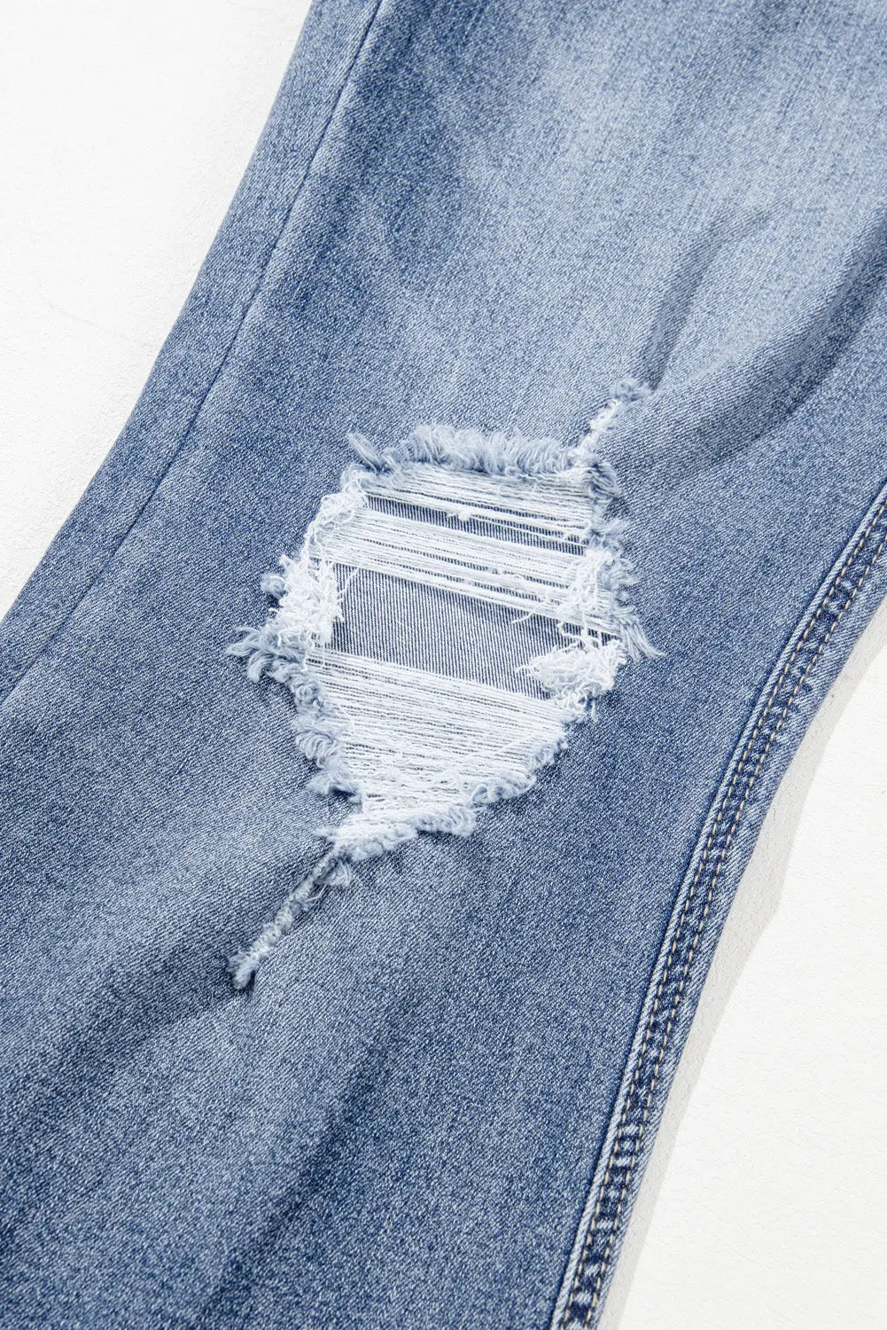Dusk Blue High Rise Ripped Distressed Hem Flared Jeans - BB Fashion Outlet