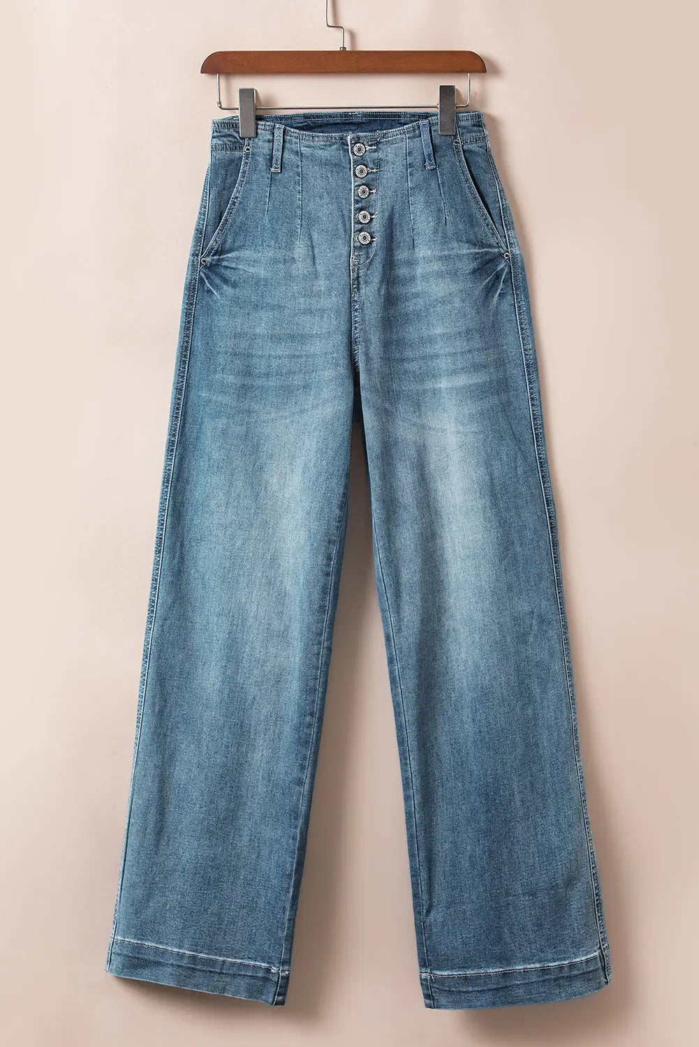 Dusk Blue Multi Buttons Medium Wash Straight Loose Leg Jeans eAura