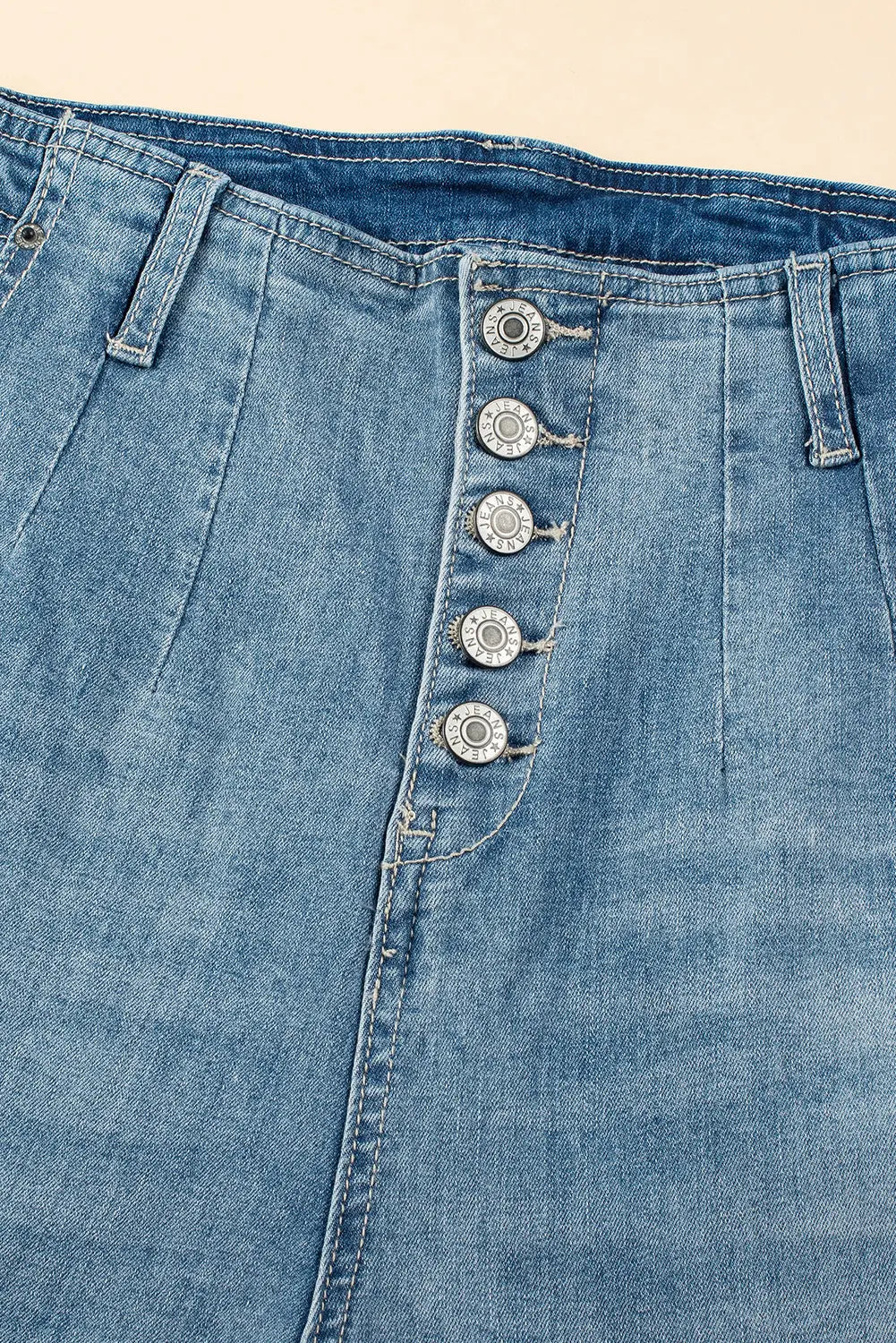 Dusk Blue Multi Buttons Medium Wash Straight Loose Leg Jeans eAura