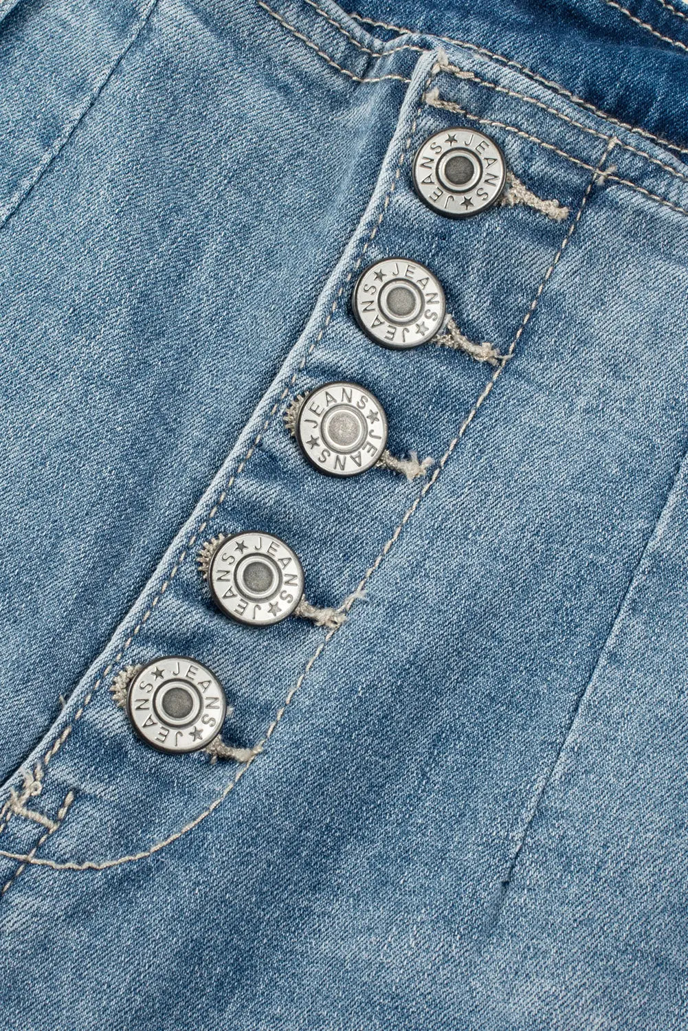 Dusk Blue Multi Buttons Medium Wash Straight Loose Leg Jeans eAura