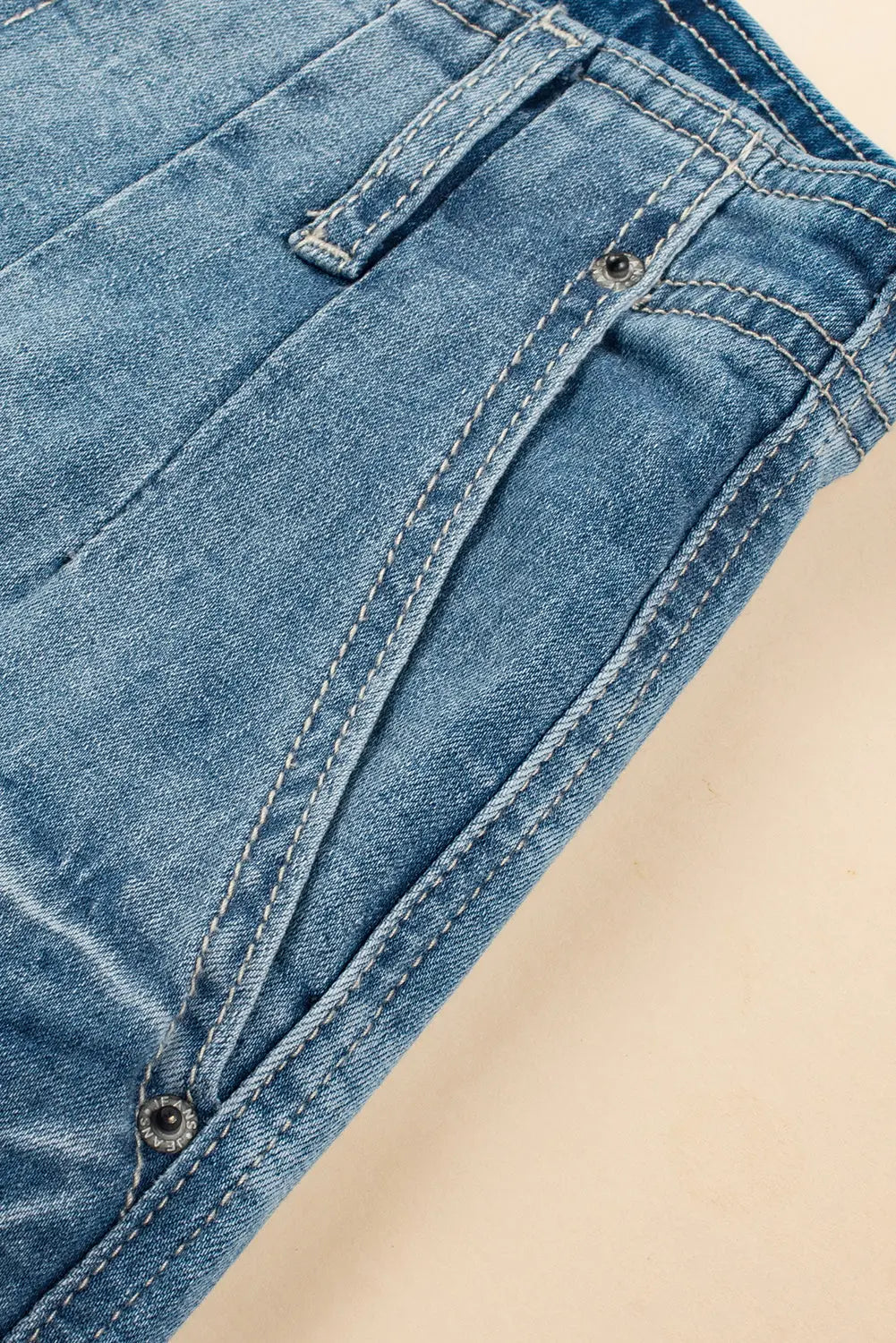 Dusk Blue Multi Buttons Medium Wash Straight Loose Leg Jeans eAura