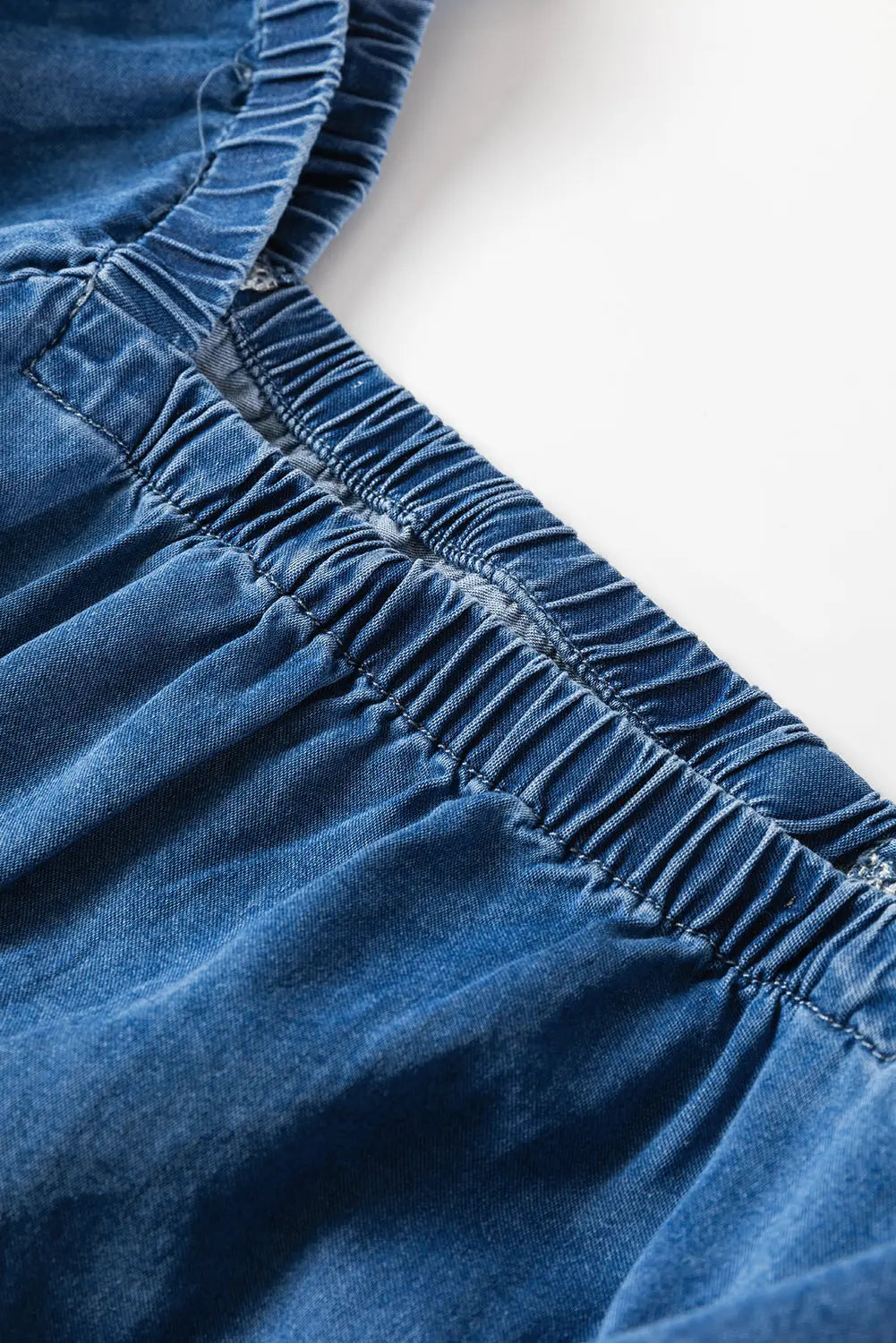 Dusk Blue Square Neck Side Pockets Loose Fit Denim Mini Dress Beagle Boutique Fashion Outlet