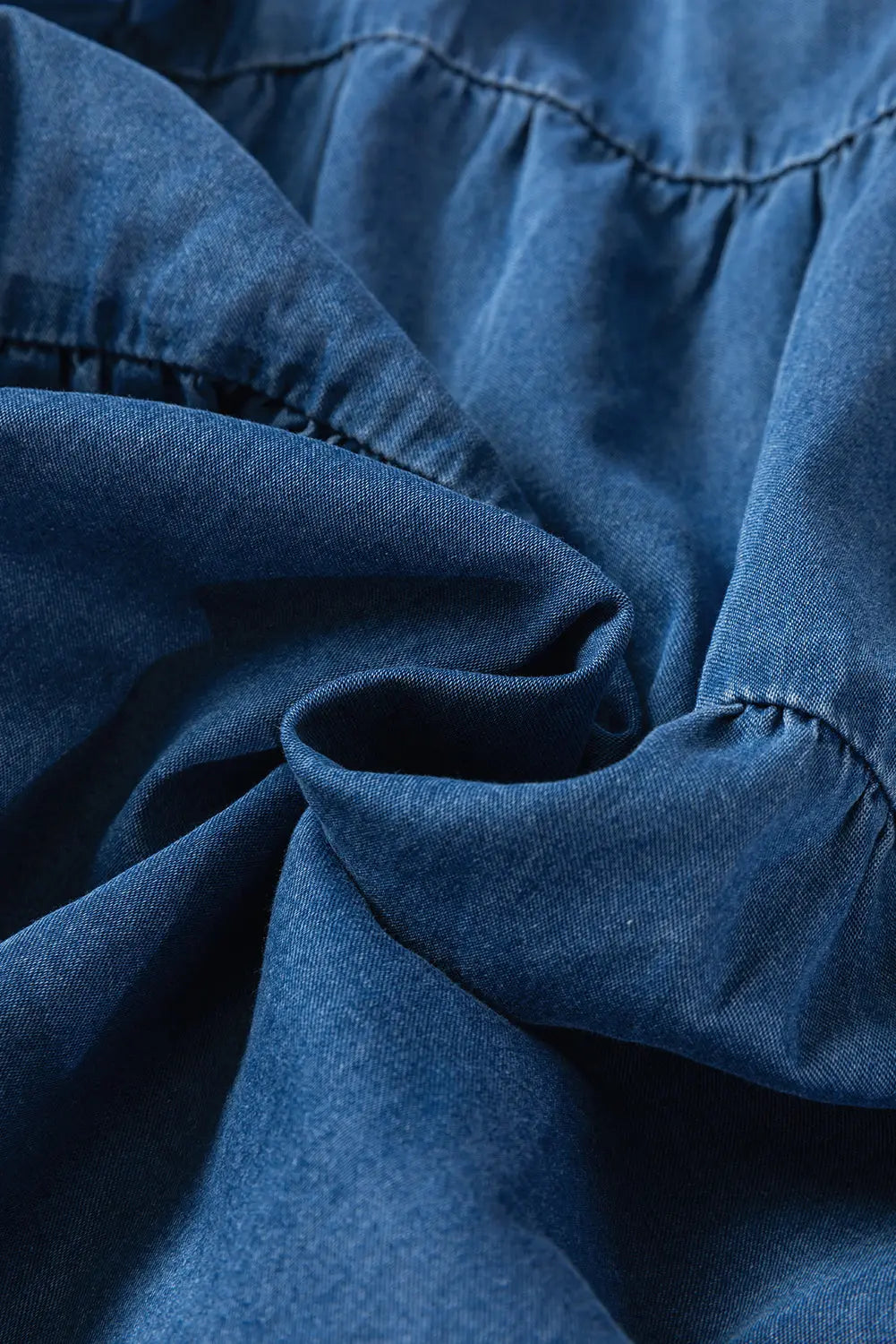 Dusk Blue Square Neck Side Pockets Loose Fit Denim Mini Dress Beagle Boutique Fashion Outlet