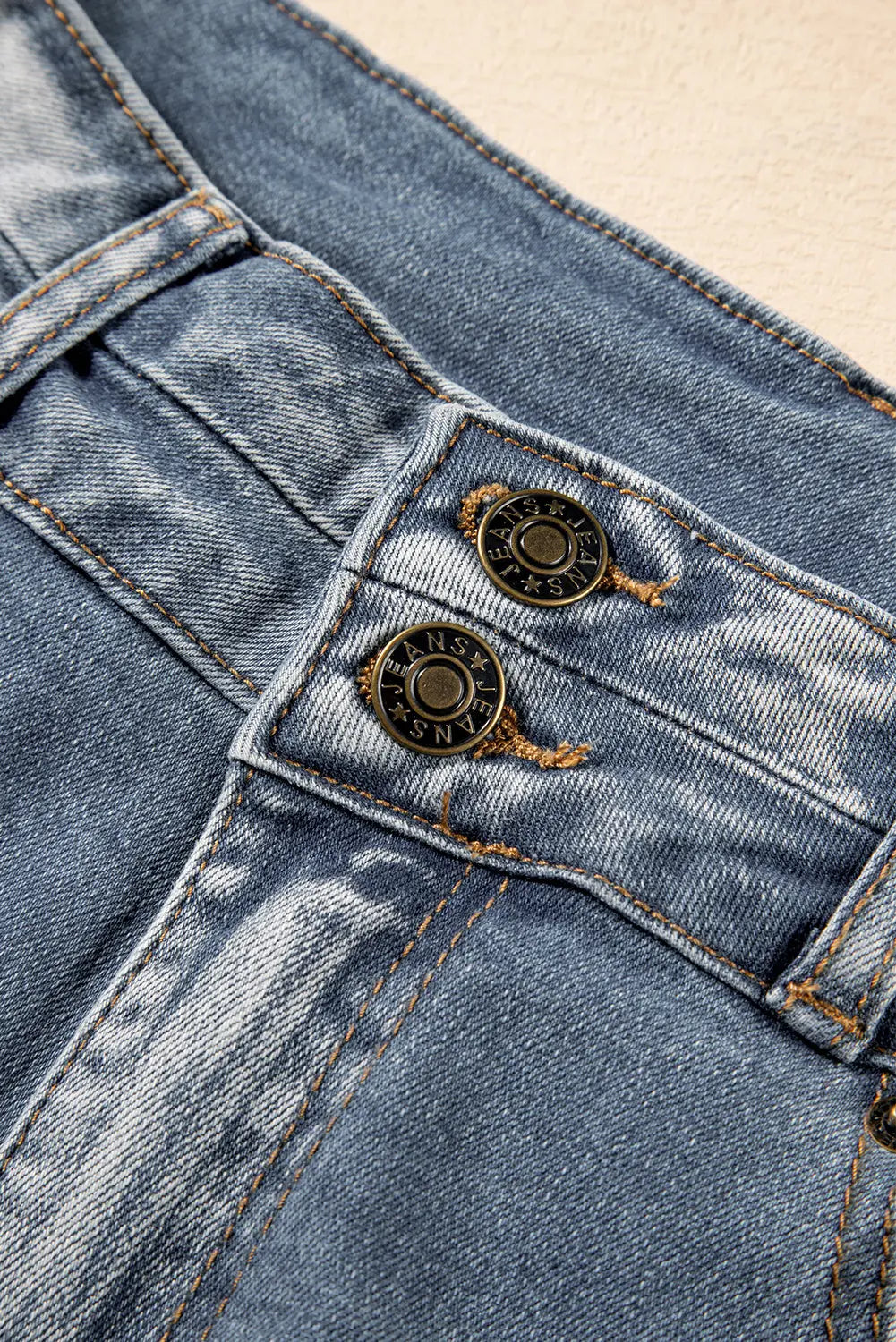 Dusk Blue Vintage Light Wash Ripped Raw Edge Flare Jeans eAura