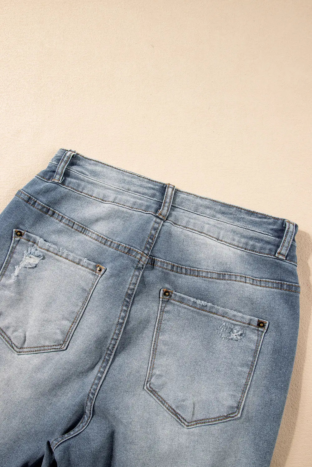Dusk Blue Vintage Light Wash Ripped Raw Edge Flare Jeans eAura