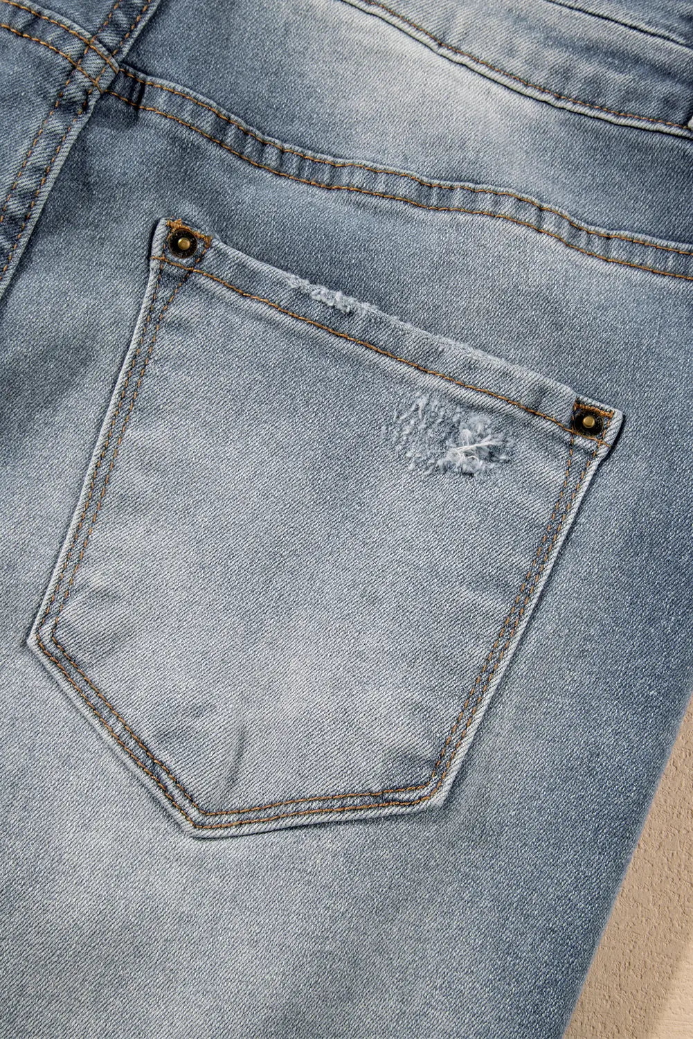 Dusk Blue Vintage Light Wash Ripped Raw Edge Flare Jeans eAura