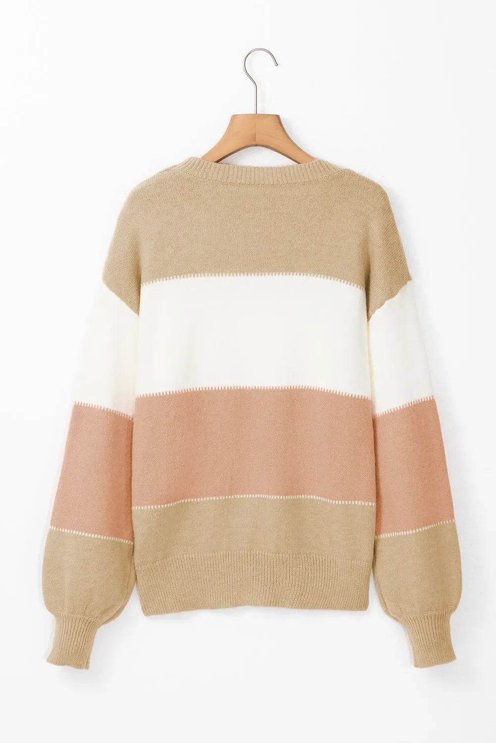 Dusty Pink Colour Block Lantern Sleeve Drop Shoulder Sweater - eAura