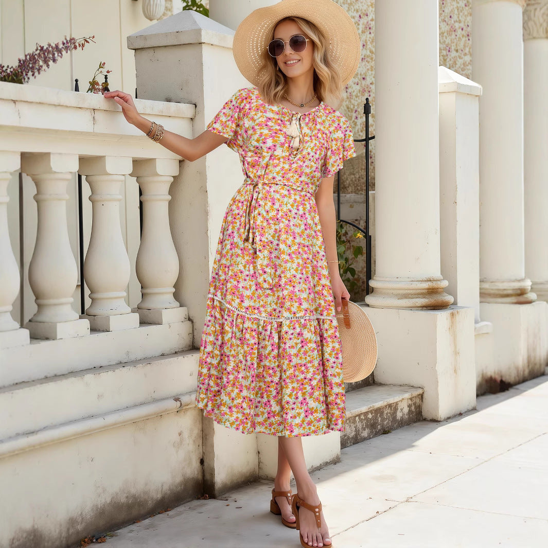 Floral Midi Dress with Belt eprolo