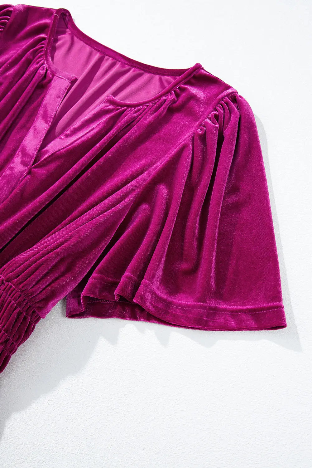 Velvet Short Sleeve Shirred Waist Tiered Maxi Dress - BB Fashion Outlet
