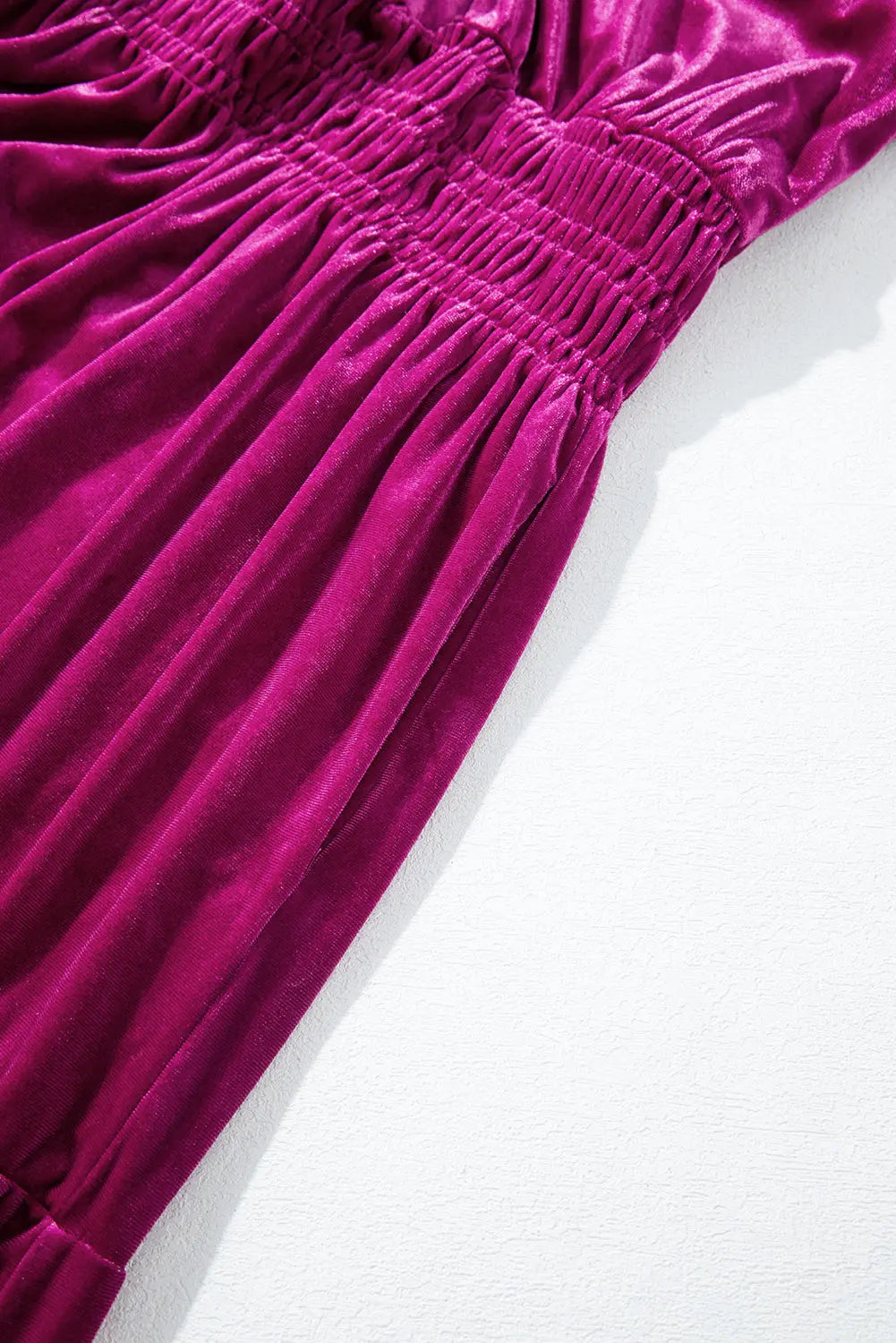 Velvet Short Sleeve Shirred Waist Tiered Maxi Dress - BB Fashion Outlet