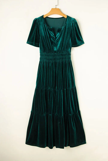 Shop Velvet Short Sleeve Shirred Waist Tiered Maxi Dress at eAura