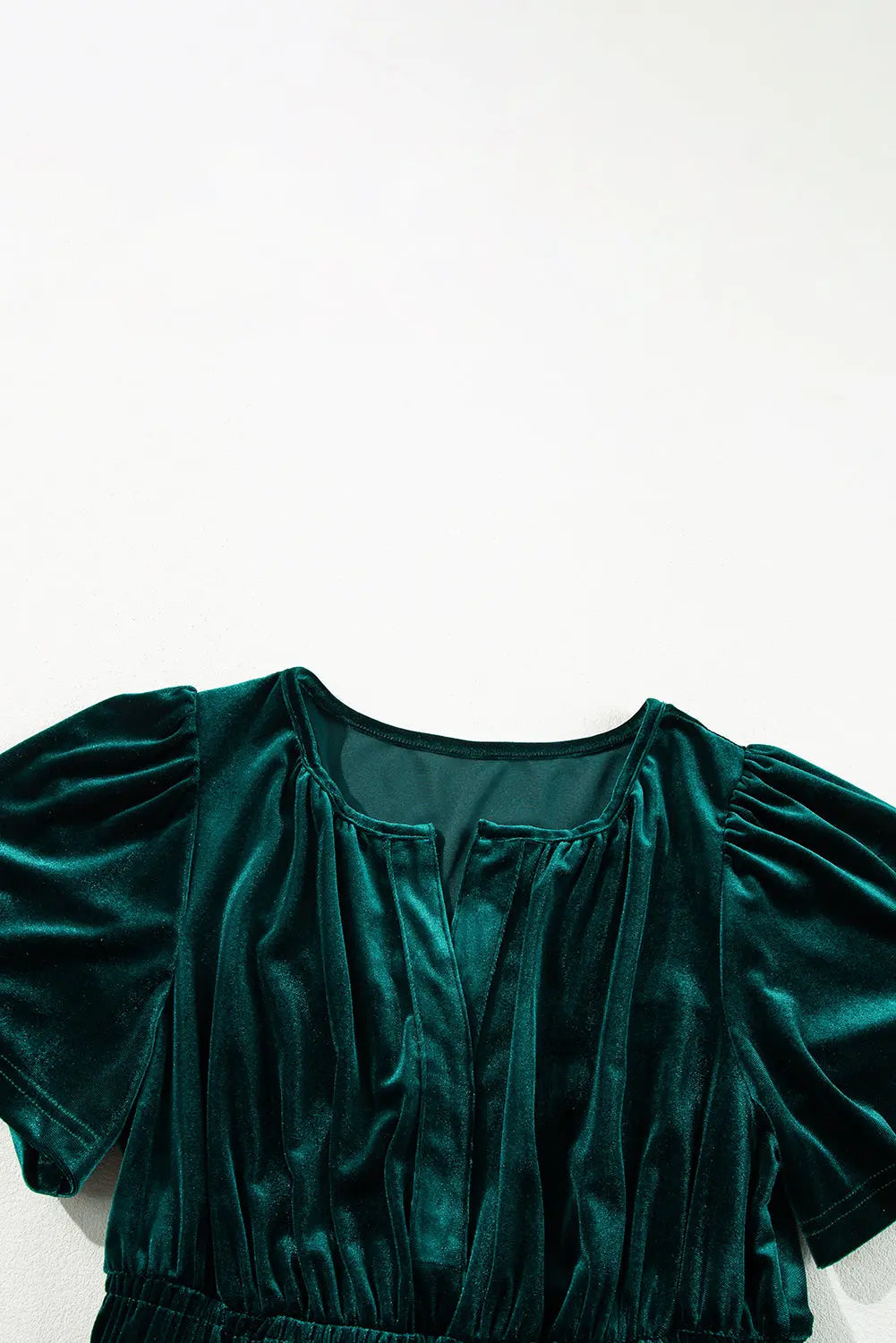 Velvet Short Sleeve Shirred Waist Tiered Maxi Dress - BB Fashion Outlet