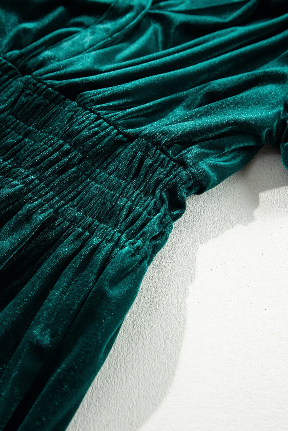 Velvet Short Sleeve Shirred Waist Tiered Maxi Dress - BB Fashion Outlet