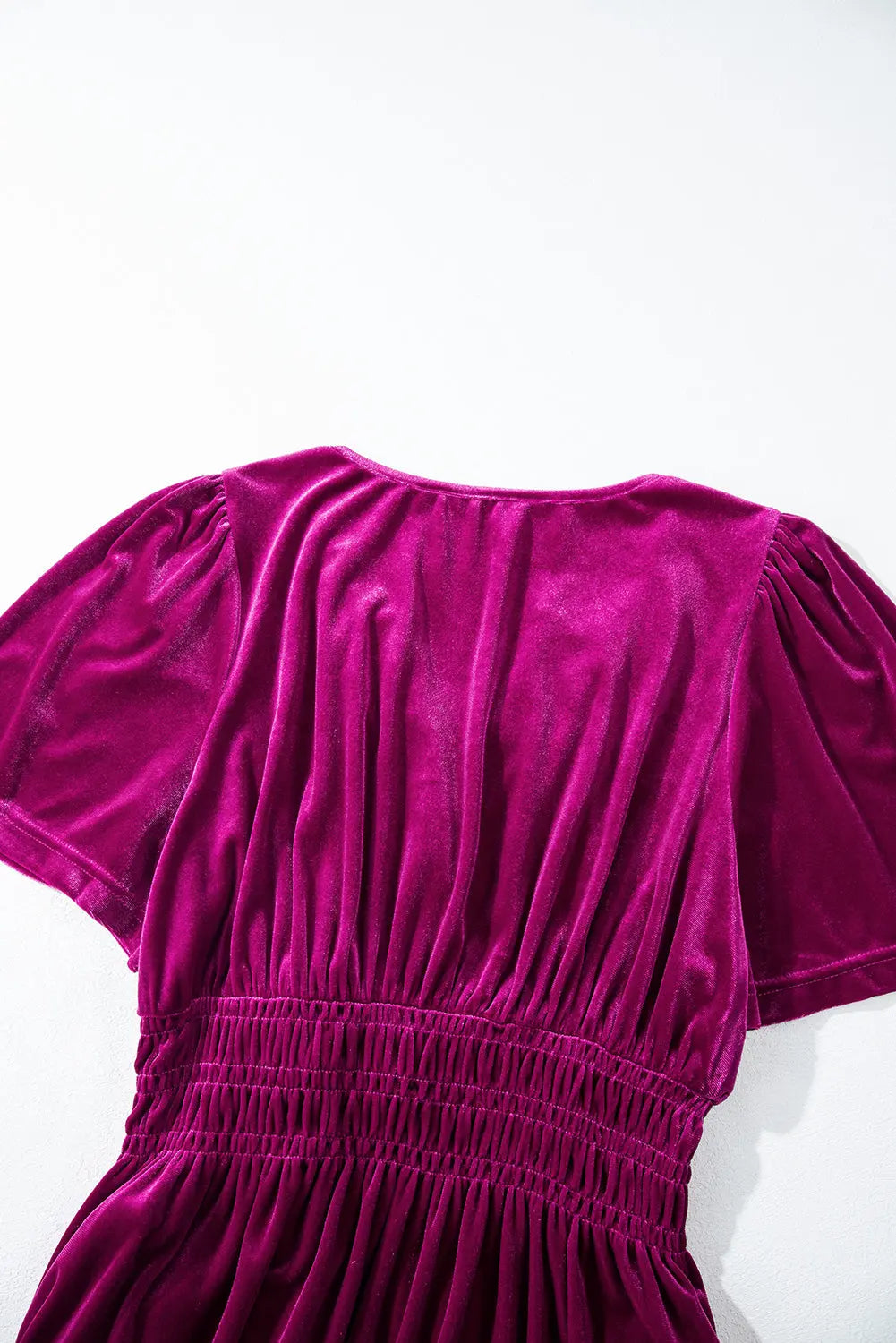 Velvet Short Sleeve Shirred Waist Tiered Maxi Dress - BB Fashion Outlet