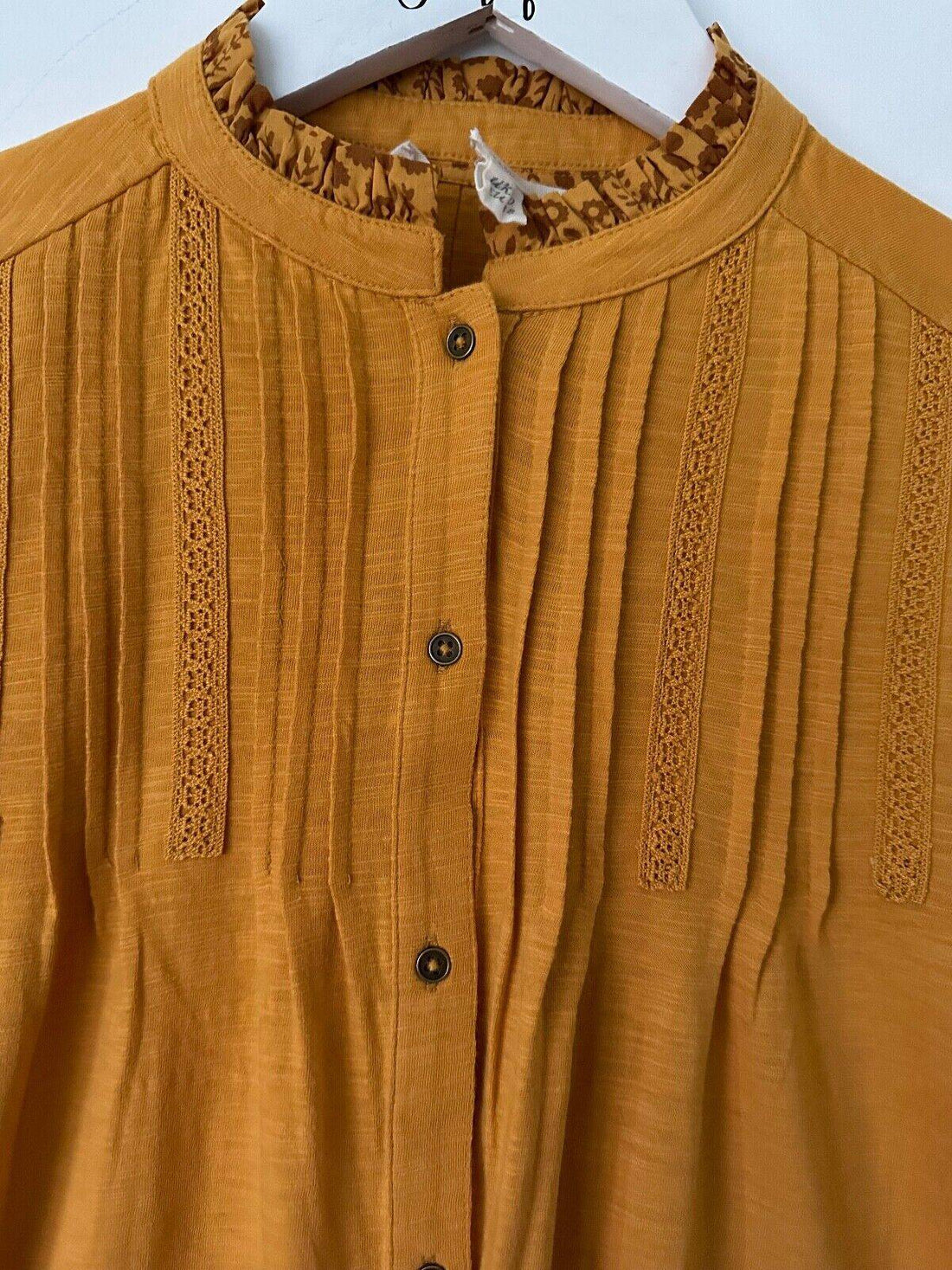 Ex. White Stuff Jossy Cotton Jersey Mustard Pintuck High Neck Blouse  10, 12, 14 - BB Fashion Outlet