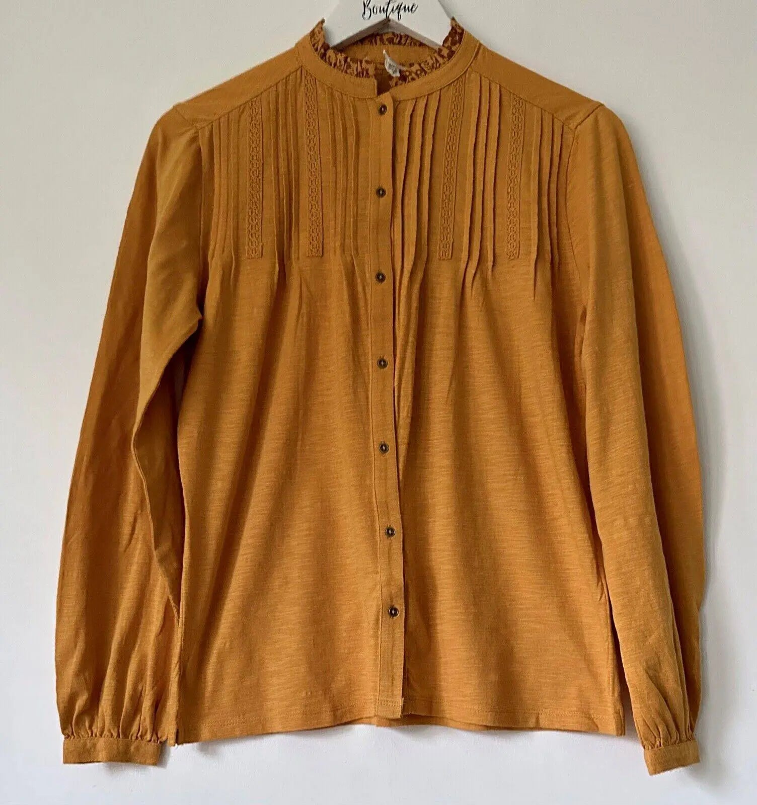 Ex. White Stuff Jossy Cotton Jersey Mustard Pintuck High Neck Blouse  10, 12, 14 - BB Fashion Outlet