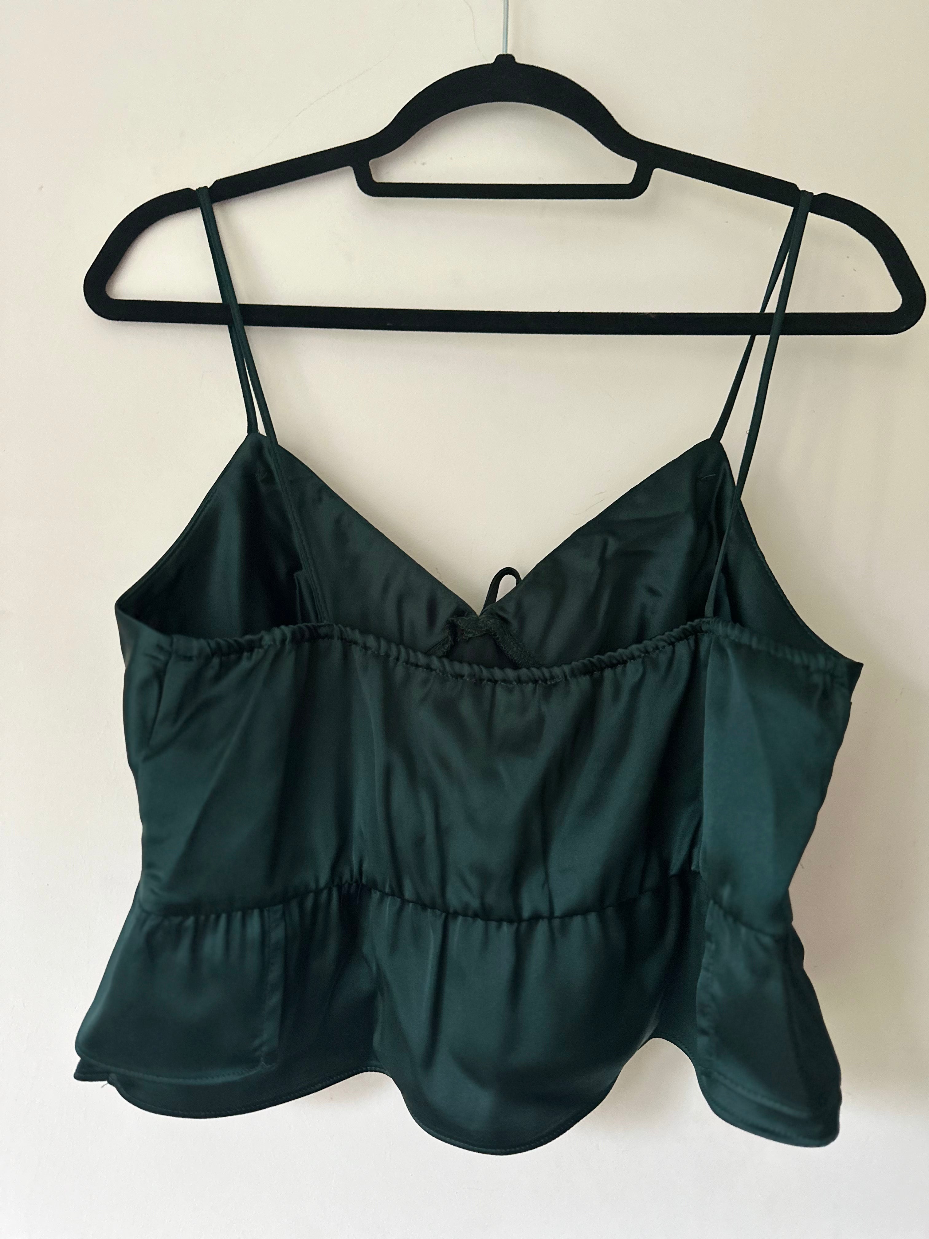 Ex. Topshop dark green satin crop top Sizes 10, 12, 14 - BB Fashion Outlet