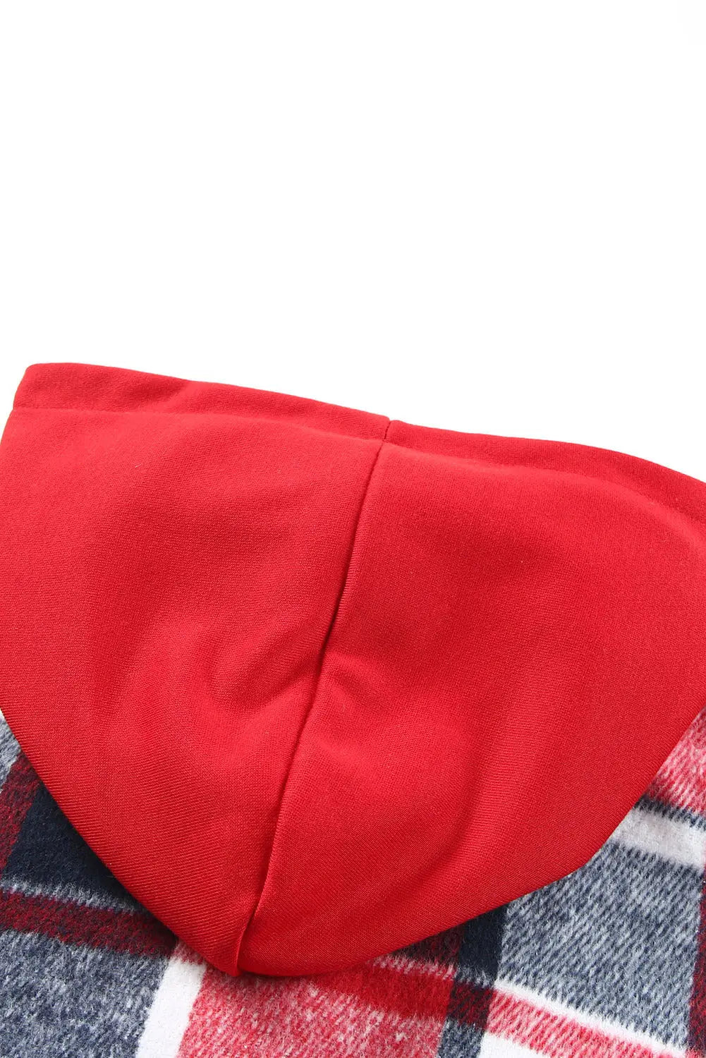 Fiery Red Hooded Plaid Button Front Shacket eAura